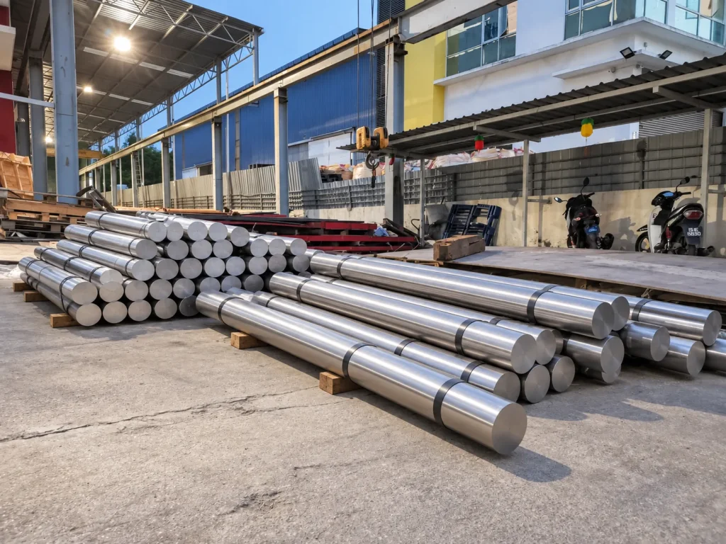 Organized Steel Rods at Dusk